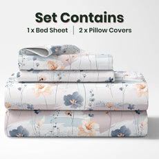 Blue & Peach Double Bedsheet - 210 TC 100% Cotton with 2 Pillow Covers (90 x 90 Inches)