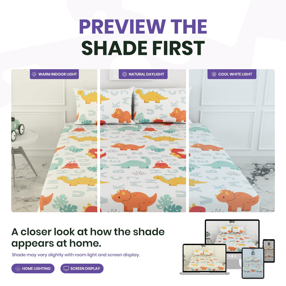 Orange & Mint Alphabet 100% Cotton Double Fitted Bedsheet with 2 Pillow Covers, 144 TC, 78 x 60 Inches