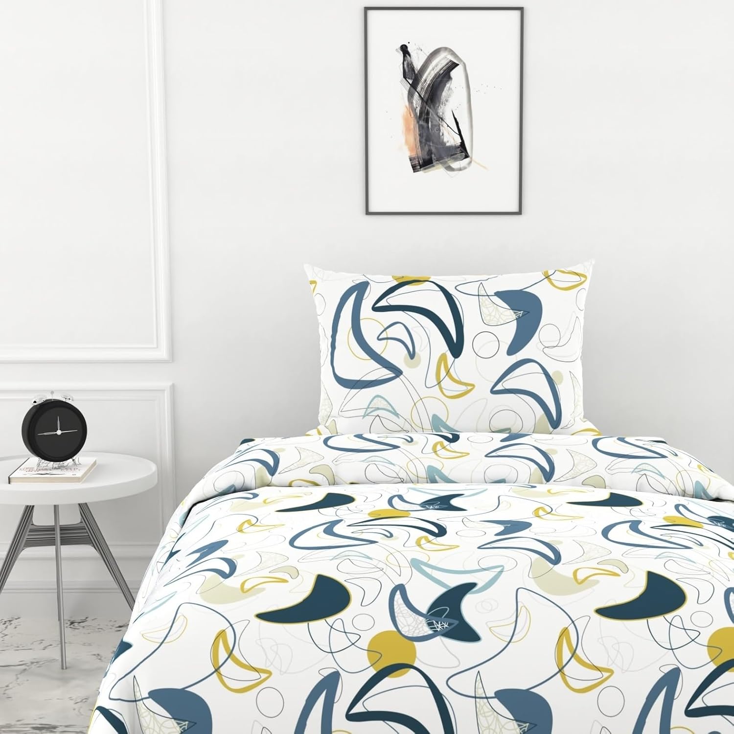 Deep Blue & Olive Abstract Waves Soft & Breathable 100% Cotton Flat Single Bedsheet, 144 TC