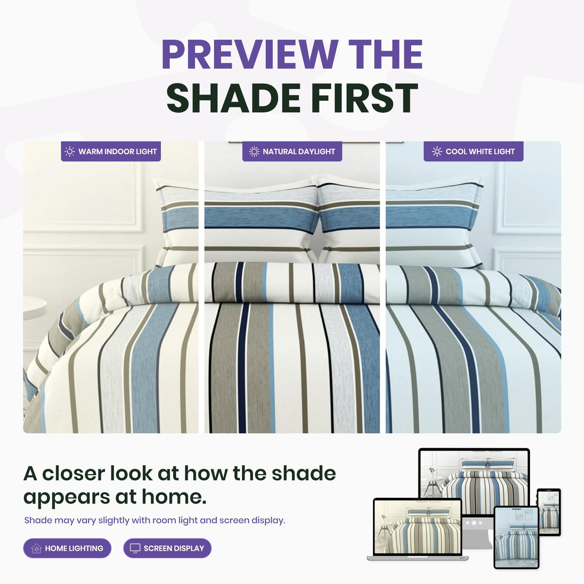 Classic Stellar Striped 100% Cotton Flat Double Bedsheet, 144 TC