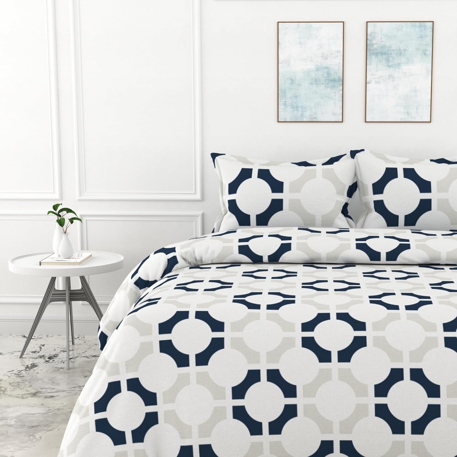 Colonial Blue Matrix 100% Cotton Flat Double Bedsheet, 144 TC