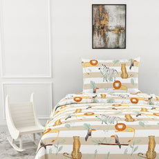 Jungle Beige & Green Adventure Soft & Breathable 100% Cotton Flat Single Bedsheet, 144 TC