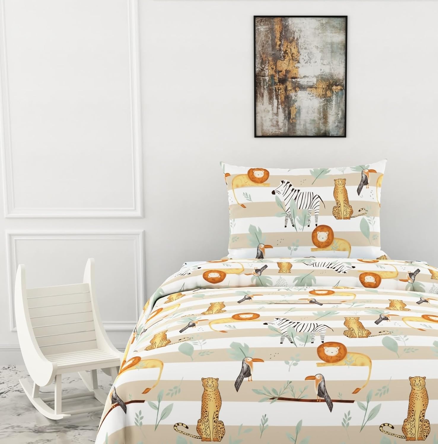 Jungle Beige & Green Adventure Soft & Breathable 100% Cotton Flat Single Bedsheet, 144 TC