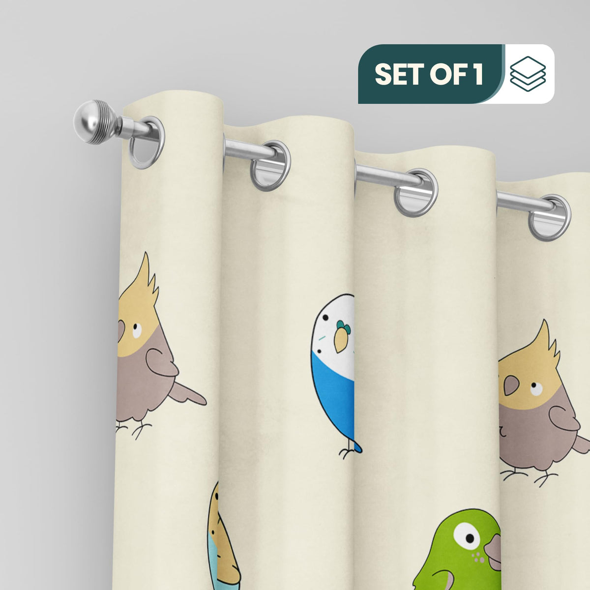 Multicolor Birds Window Curtain - Cotton Set of 1 (4 x 5 ft)