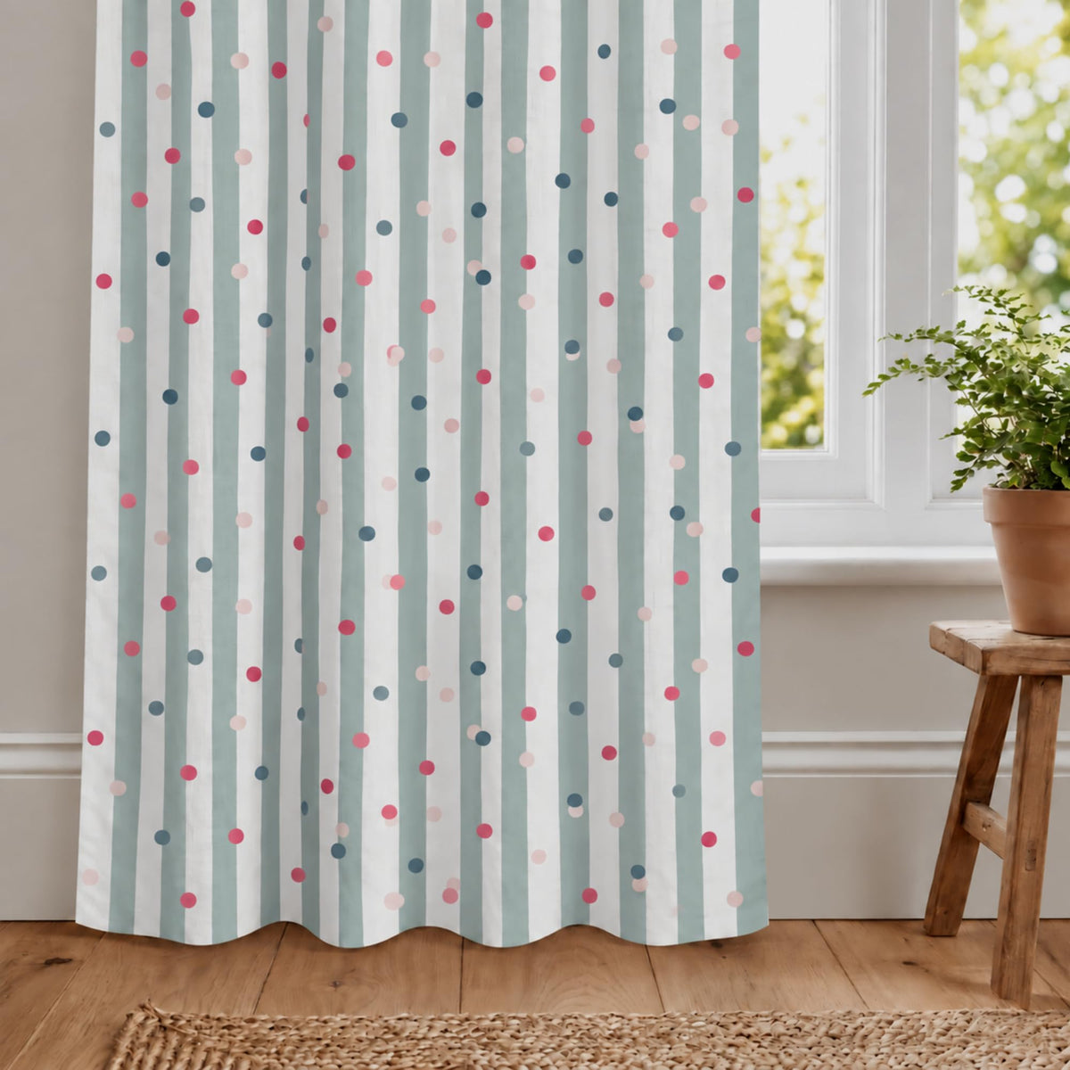 Loreto Sage Pink Confetti Stripes Curtain | Set of 1 | 48 x 84 Inches - main product image
