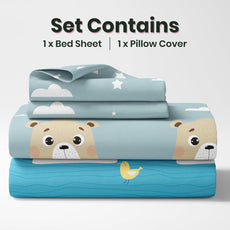 Bear & Duck 100% Cotton Bedsheet for Single Bed | 186 TC Percale Weave Soft & Durable Flat Sheet with Pillow Cover | 58 x 88 Inches