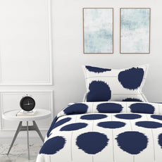 Navy Haze Big Polka Dots 100% Cotton Single Fitted Bedsheet, 144 TC