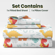 Orange & Mint Alphabet 144 TC 100% Cotton Elastic Fitted Single Bedsheet with 1 Pillow Cover - 78 x 36 Inches