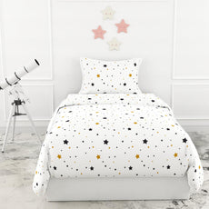 Black & Gold Stars Single Bedsheet - 210 TC 100% Cotton with 1 Pillow Cover (58 x 88 Inches)