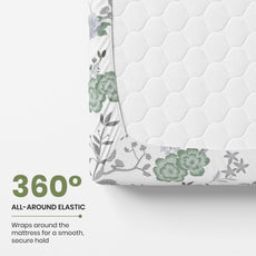 Green Floral Harmony 144 TC 100% Cotton Elastic Fitted Single Bedsheet with 1 Pillow Cover - 78 x 36 Inches