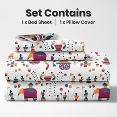 Tribal Motifs 100% Cotton Single Bed Bedsheet with Pillow Cover | 186 TC Percale Weave | Soft, Durable & Breathable Flat Sheet 58 x 88 Inches