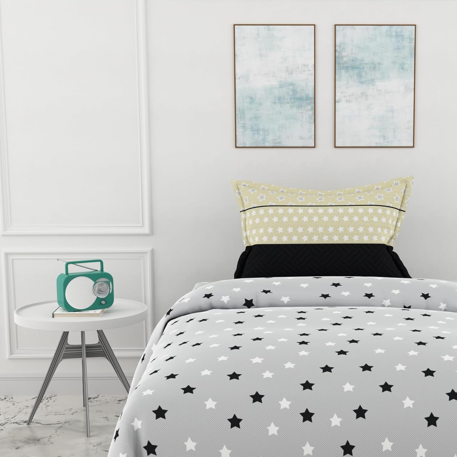 Grey Midnight Stars 100% Cotton Flat Single Bedsheet, 144 TC