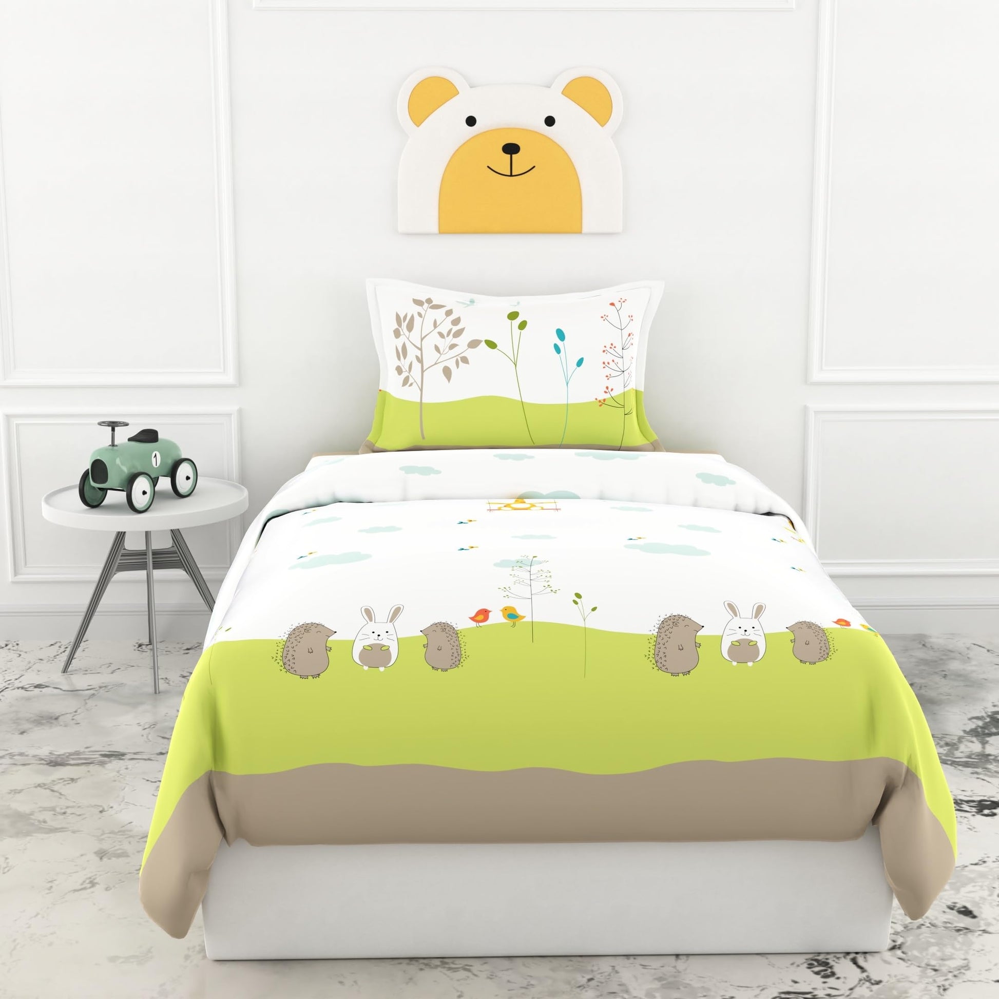 Playful Pals Single Bedsheet - 186 TC 100% Cotton with 1 Pillow Cover (58 x 88 Inches)