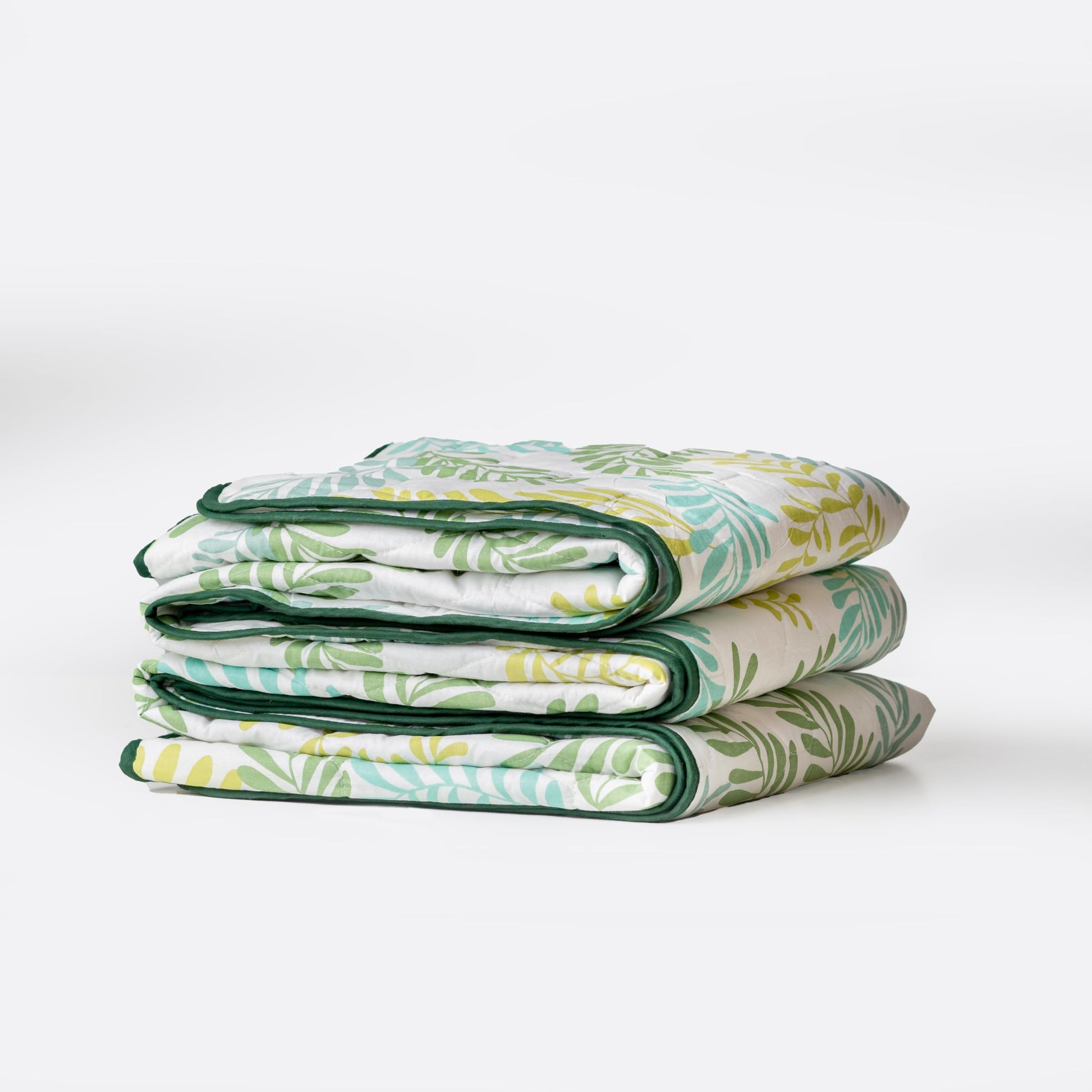 Green Leafy Haven 100% Cotton Reversible Comforter for Single Bed | 150 GSM Lightweight Winter Quilt | AC Blanket 54" x 84"