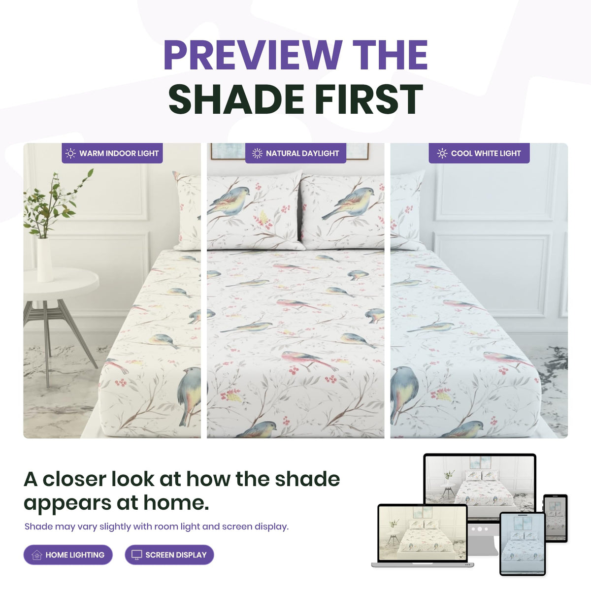 Blush Pink & Blue Bird 186 TC Cotton Fitted King Size Bedsheet with 2 Pillow Covers - 78 x 72 Inches | Soft, Breathable & All-Around Elastic