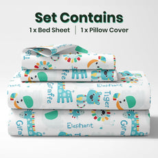 Aqua & Rainbow Animal Parade Soft & Breathable 100% Cotton Flat Single Bedsheet, 144 TC