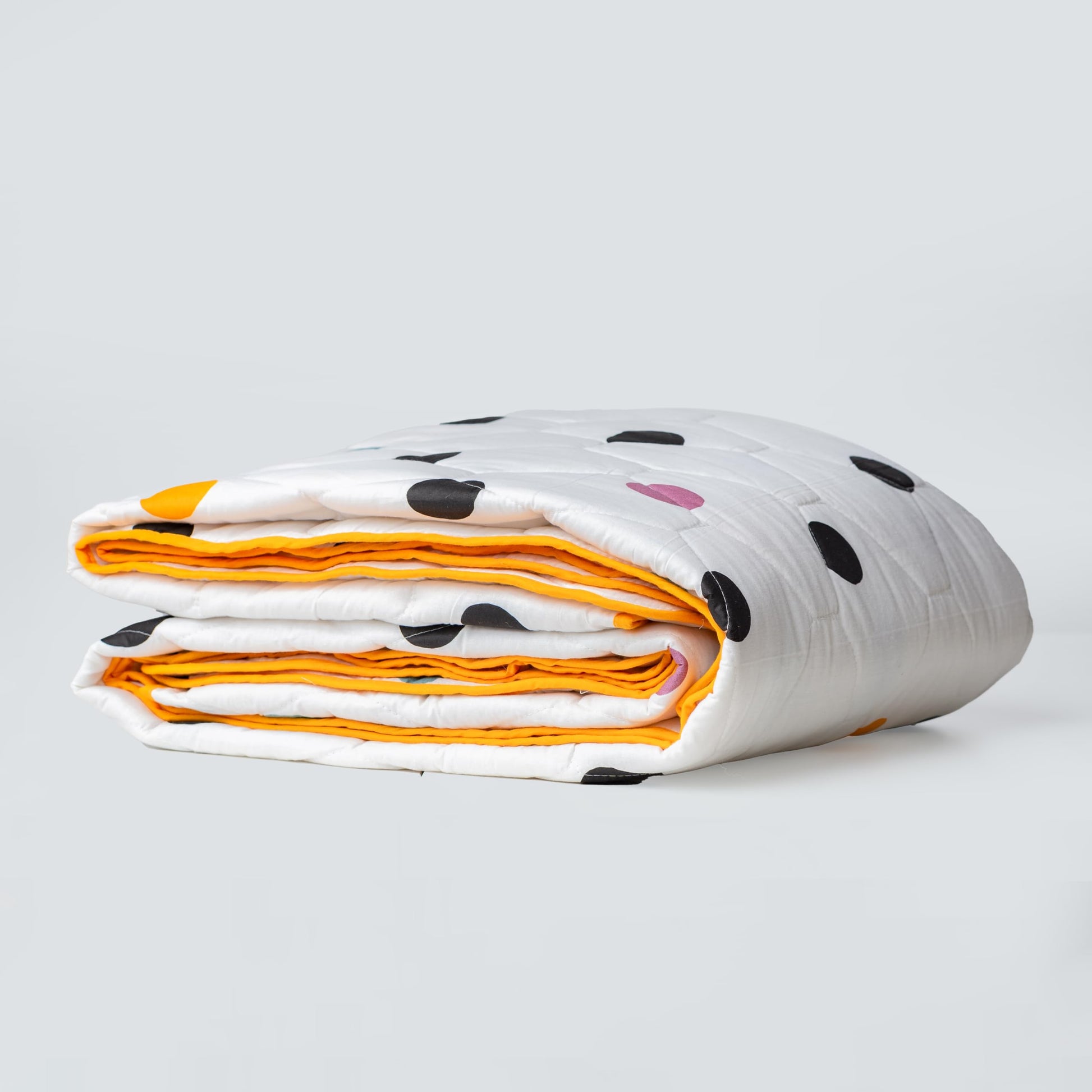 Lemon Drops with Polka Dots 100% Cotton Reversible Comforter for Single Bed | 150 GSM Lightweight Winter Quilt | AC Blanket 54" x 84"