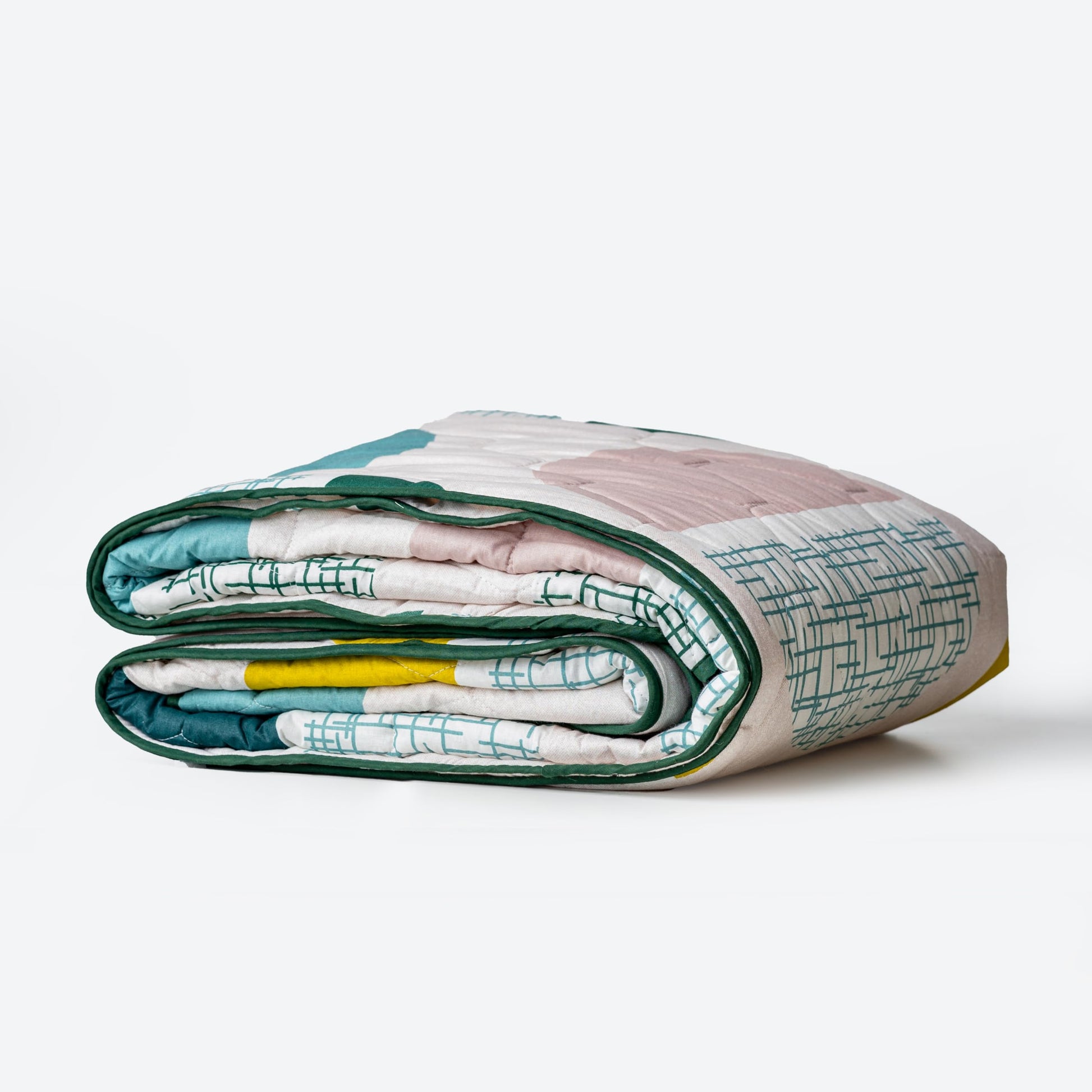 Charcoal Gray & Yellow 100% Cotton Reversible Comforter for Single Bed | 150 GSM Lightweight Winter Quilt | AC Blanket 54" x 84"