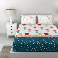 Loreto Cotton Double Bedsheet | Red and Blue Hot Air Balloon
