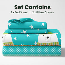 Aqua Teal Cozy Polar Bear 186 TC Cotton Double Bedsheet, 90 x 90 Inches -  Soft Percale Weave with 2 Pillow Covers, Durable & Breathable