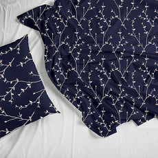 Navy Moonlight Blue Floral 100% Cotton Flat Double Bedsheet, 186 TC