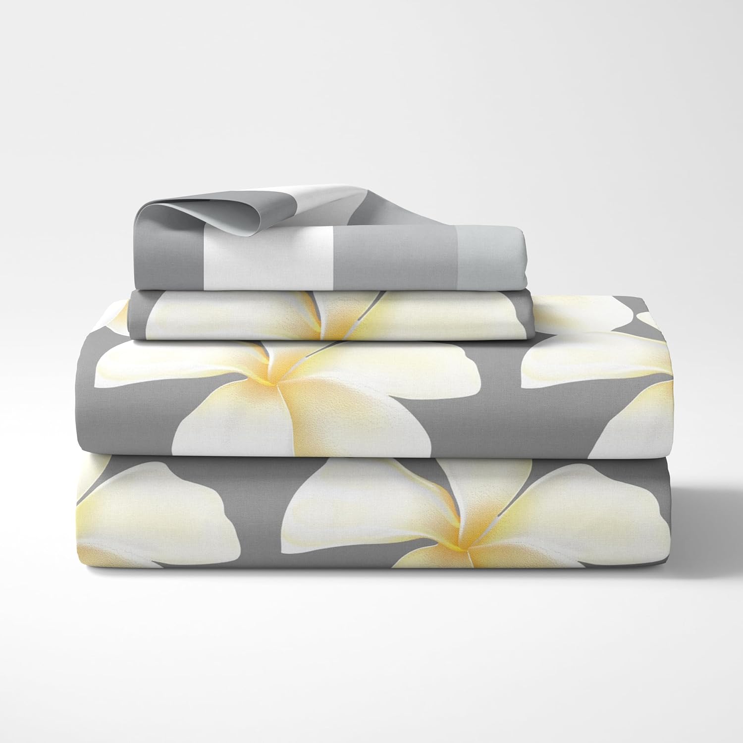 Grey and White Flower 100% Cotton Flat Single Bedsheet, 144 TC