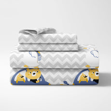 Grey Chevron Bear Car Ride Bedsheet 186 TC Cotton Double Bedsheet, 90 x 90 Inches - Soft Percale Weave with 2 Pillow Covers, Durable & Breathable