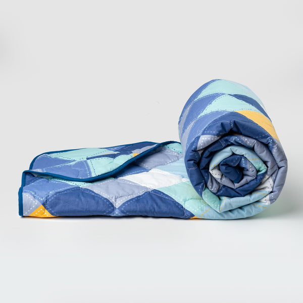 Loreto Cotton Single Comforter | Vivid Blue & Yellow Checkered