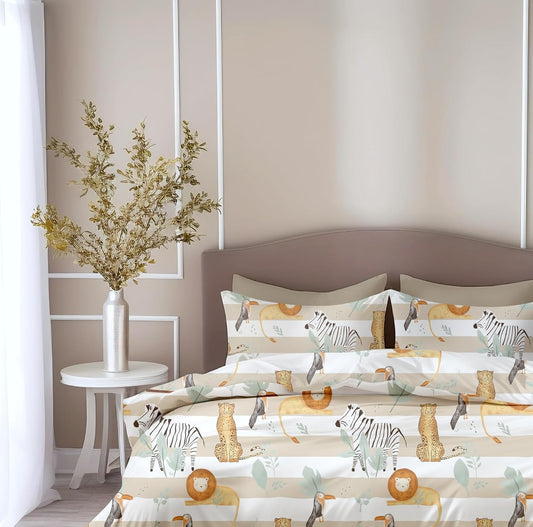 Jungle Beige & Green Adventure Soft & Breathable 100% Cotton Flat King Bedsheet, 144 TC