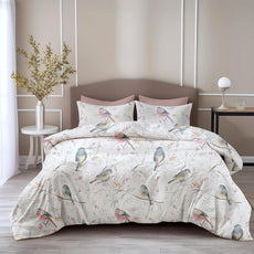 Blush Pink & Blue Bird 186 TC Cotton Fitted King Size Bedsheet with 2 Pillow Covers - 78 x 72 Inches | Soft, Breathable & All-Around Elastic