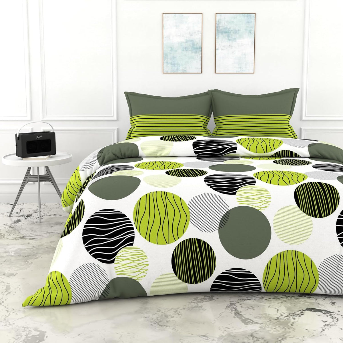 Loreto Mehendi Green Polka Double Bedsheet | 144 TC | 100% Cotton - main product image