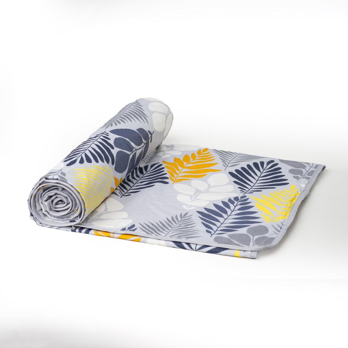 Loreto Jadelite Grey and Yellow Floral Single Cotton Dohar | Lightweight AC Blanket | 54 x 84 Inches - main product image