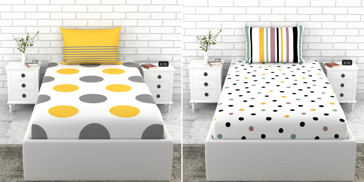 Loreto Small & Big Polka Print Single Bedsheet | 144 TC | 100% Cotton - main product image