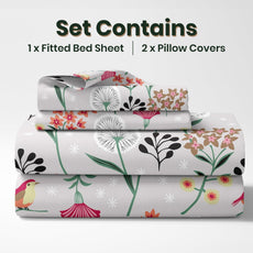 Lavender Grey Spring Harmony King Fitted Bedsheet - 100% Cotton with 2 Pillow Covers (78 x 72 Inches + 8 Inch Pocket)