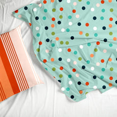 Sea Green and Red Polka 100% Cotton Flat Single Bedsheet, 144 TC