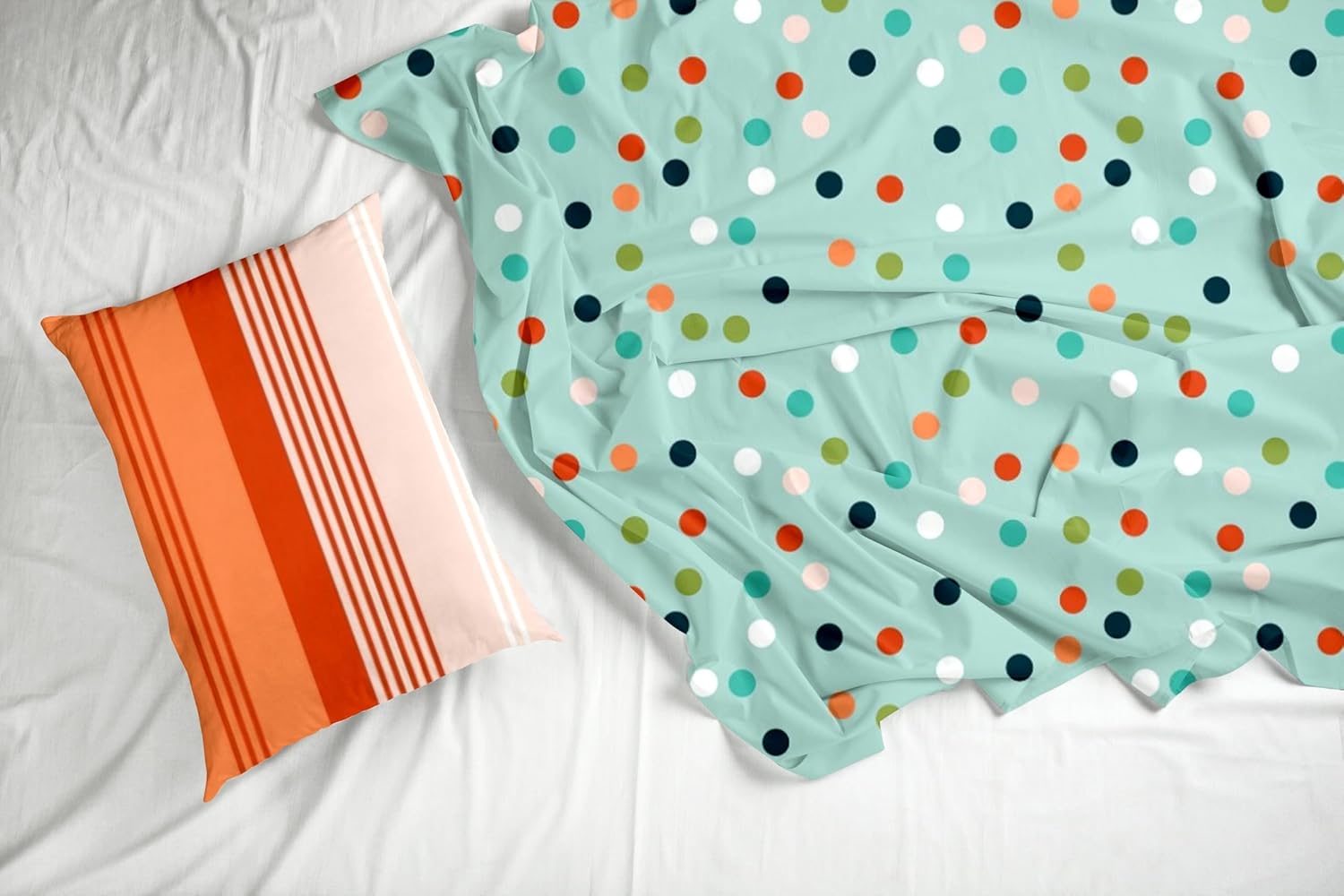 Sea Green and Red Polka 100% Cotton Flat Single Bedsheet, 144 TC