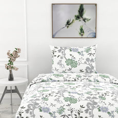 Sage Green & Silver Blooms Soft & Breathable 100% Cotton Flat Single Bedsheet, 144 TC