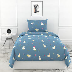 Loreto Cotton Single Bedsheet | Pastel Blue Duck Party 144 TC