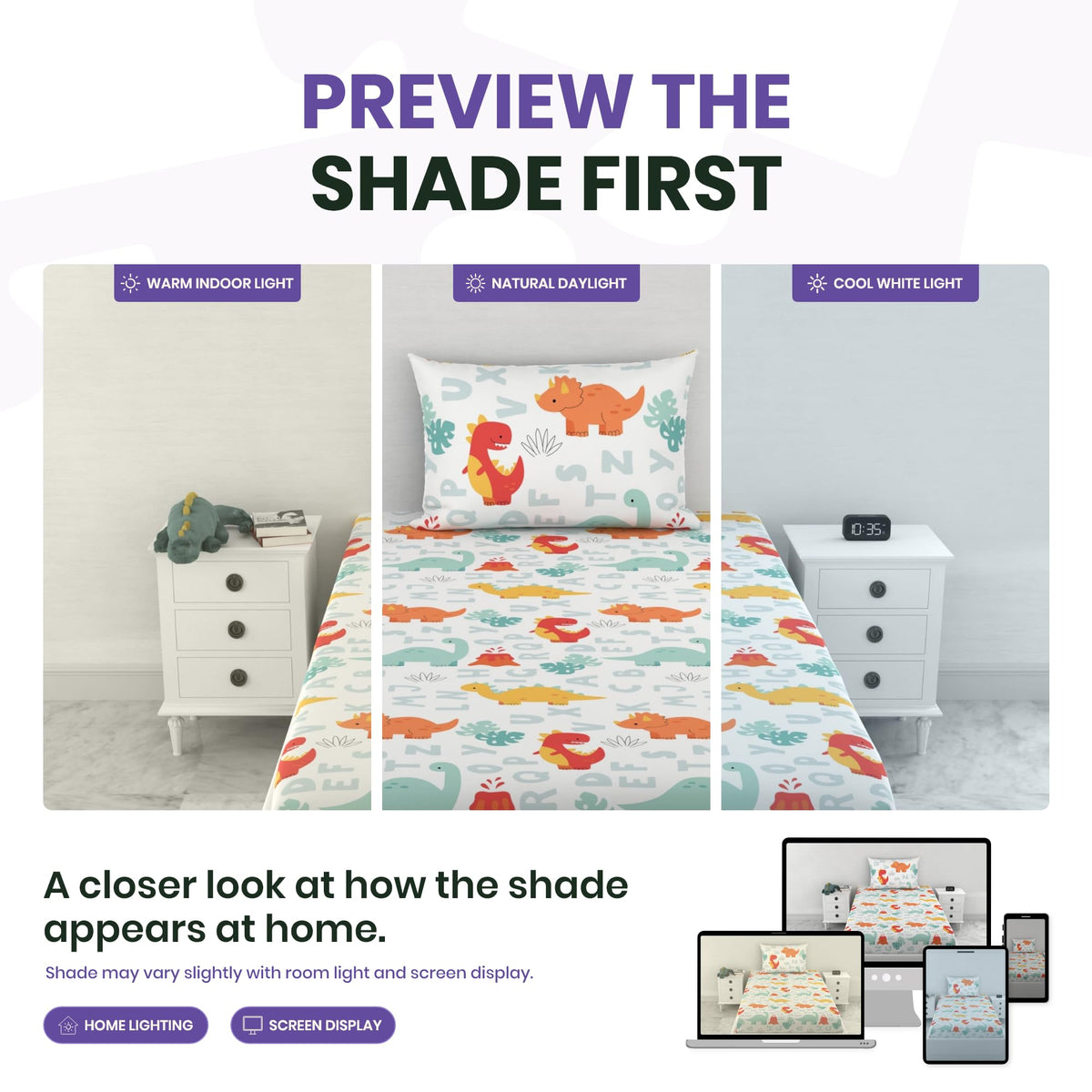 Orange & Mint Alphabet 144 TC 100% Cotton Elastic Fitted Single Bedsheet with 1 Pillow Cover - 78 x 36 Inches