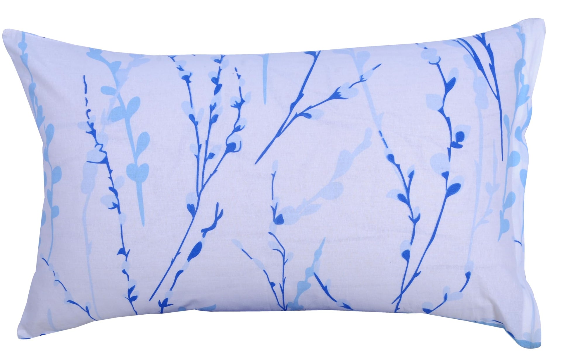 Blue Botanical Vine 144 TC Cotton Pillow Cover Set of 2 - Soft, Breathable & Durable (17 x 27 Inches)