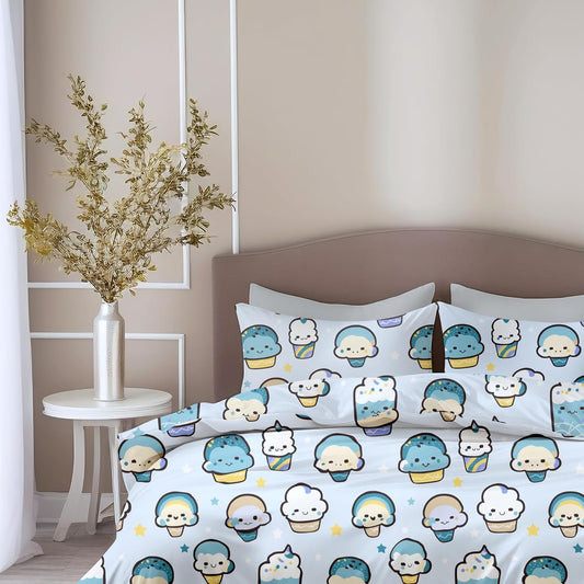 Kawaii Pastel Sky Drinks Soft & Breathable 100% Cotton Flat King Bedsheet, 144 TC