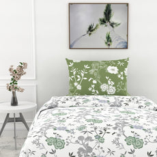 Sage Green Floral Harmony Soft & Breathable 100% Cotton Flat Single Bedsheet, 144 TC