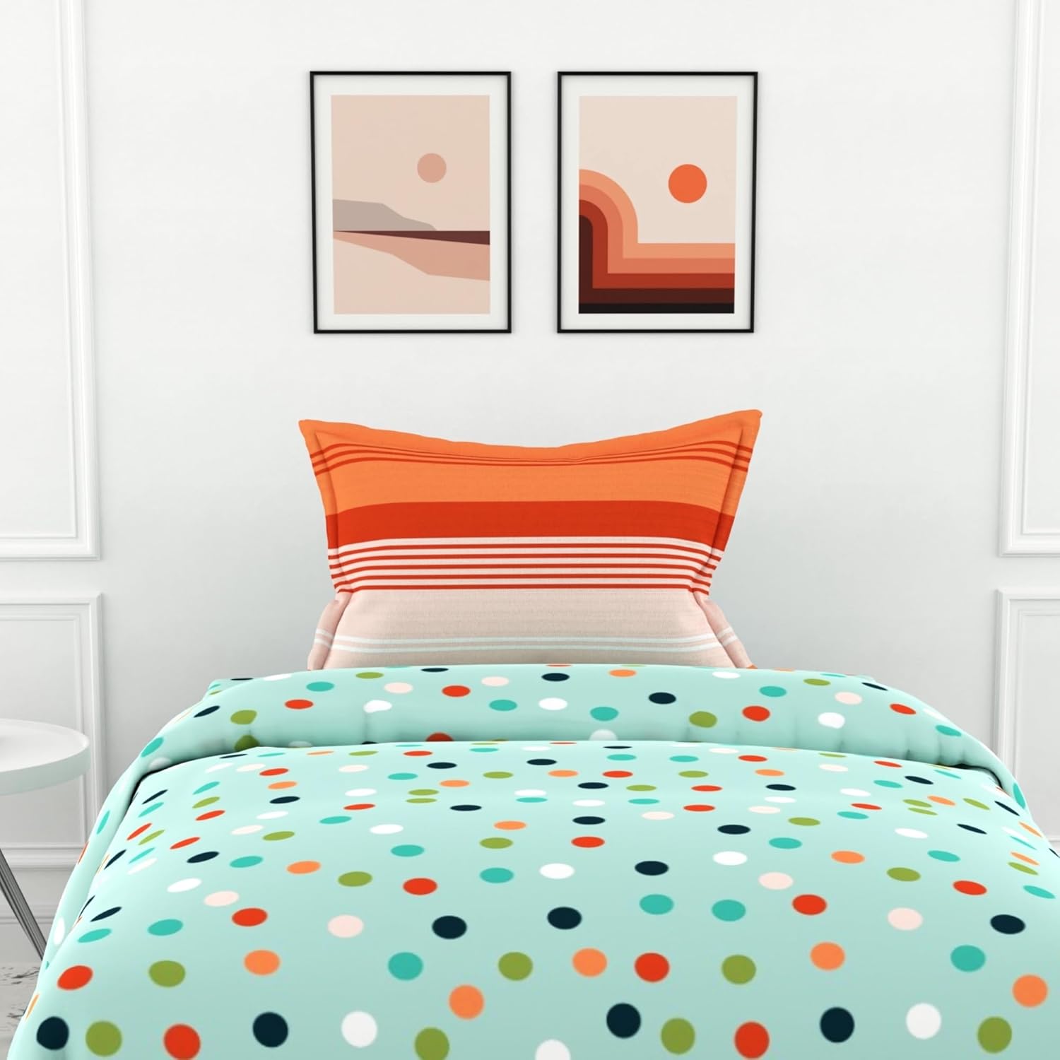 Sea Green and Red Polka 100% Cotton Flat Single Bedsheet, 144 TC