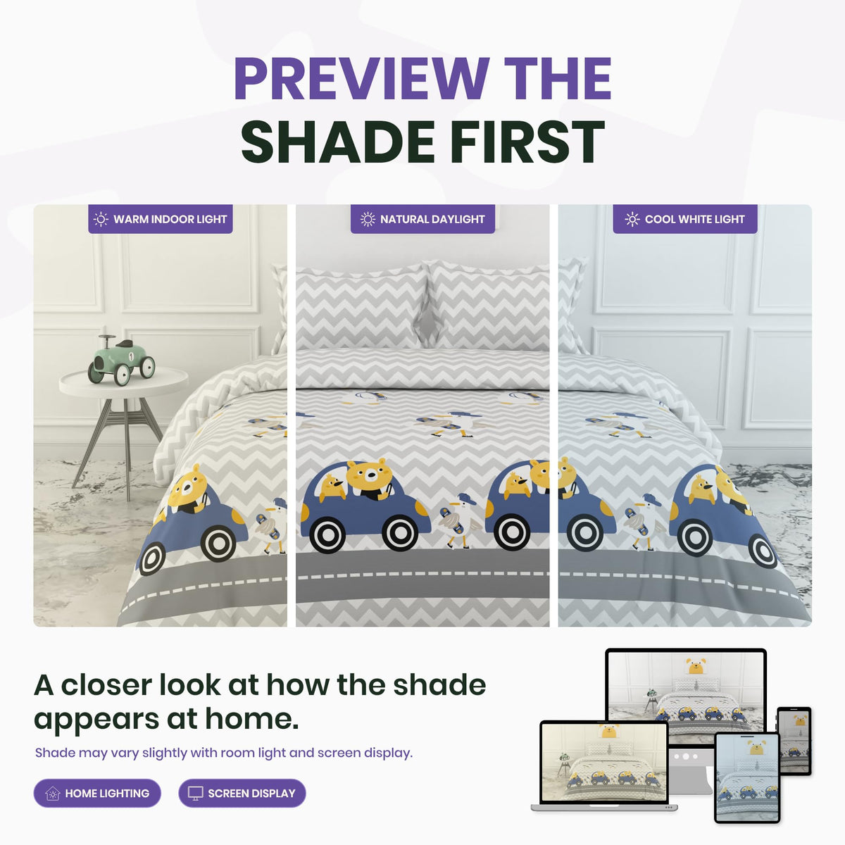 Car Ride 186 TC Cotton King Size Bedsheet with 2 Pillow Covers - Soft, Durable & Gift-Ready (108 x 108 Inches)