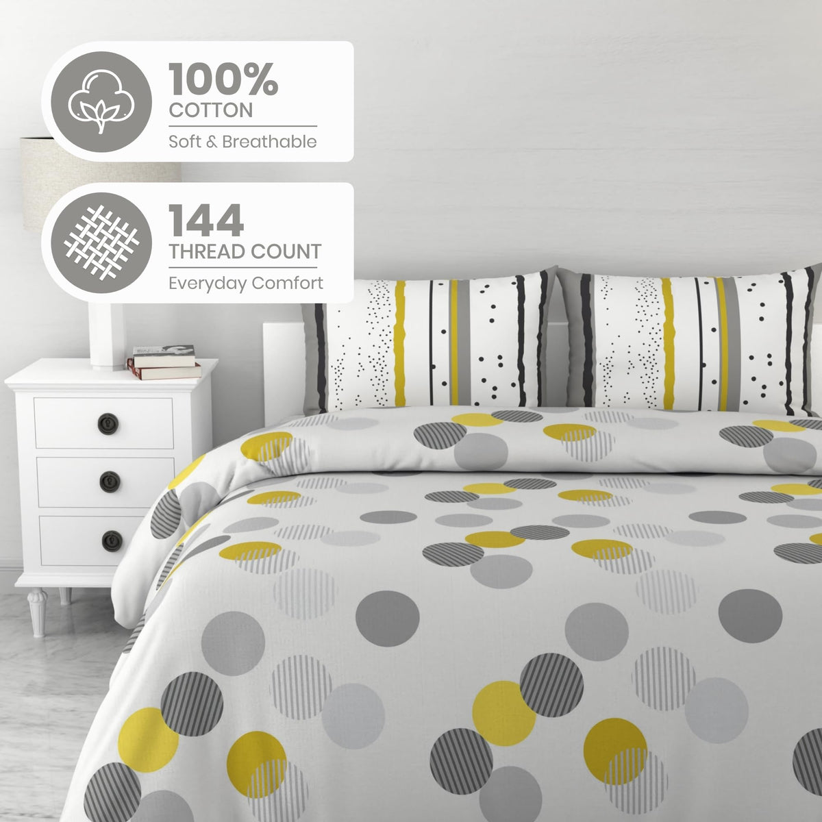 Soft White Tender Shoots Design Soft & Breathable 100% Cotton Flat King Bedsheet, 144 TC