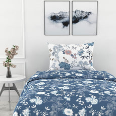 Blush Blue Floral Vines Soft & Breathable 100% Cotton Flat Single Bedsheet, 144 TC