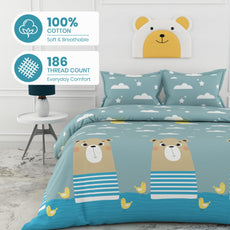 Bear & Duck 186 TC Cotton King Size Bedsheet with 2 Pillow Covers - Soft, Durable & Gift-Ready (108 x 108 Inches)