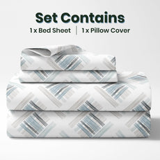Mist & Charcoal Grid 100% Pure Cotton Bedsheet for Single Bed | 186 TC Soft & Breathable Flat Sheet with Pillow Cover | 58 x 88 Inches