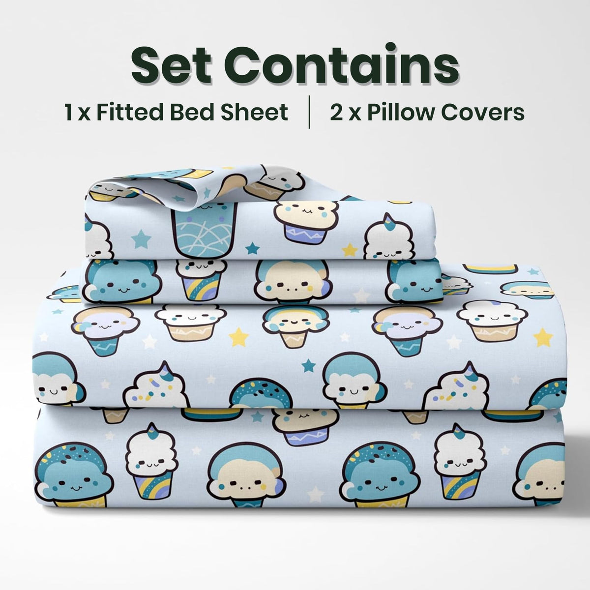 Playful Kawaii Pastel Drinks Print 100% Cotton Double Fitted Bedsheet, 144 TC, 78 x 60 Inches