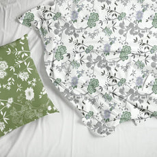 Sage Green Floral Harmony Soft & Breathable 100% Cotton Flat Double Bedsheet, 144 TC